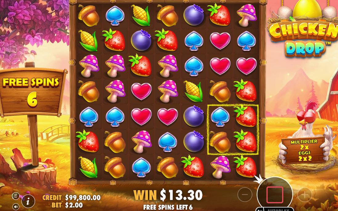 Free Spins round with spins remaining and egg drops