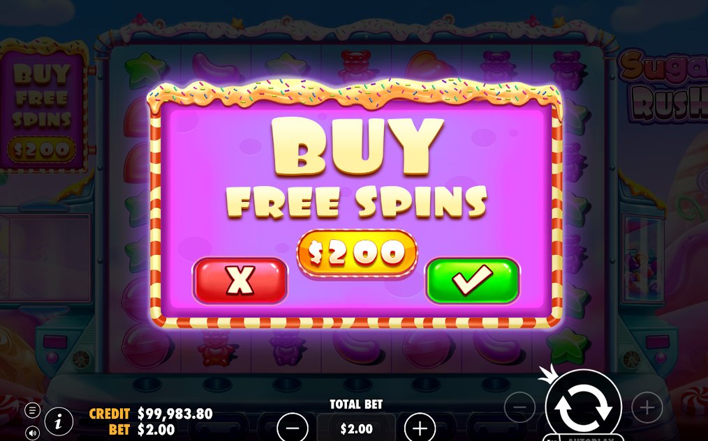 Bonus screen with candy symbols on the reels