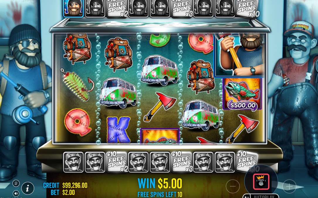 Free Spins round with the two WILD FISHERMAN trackers